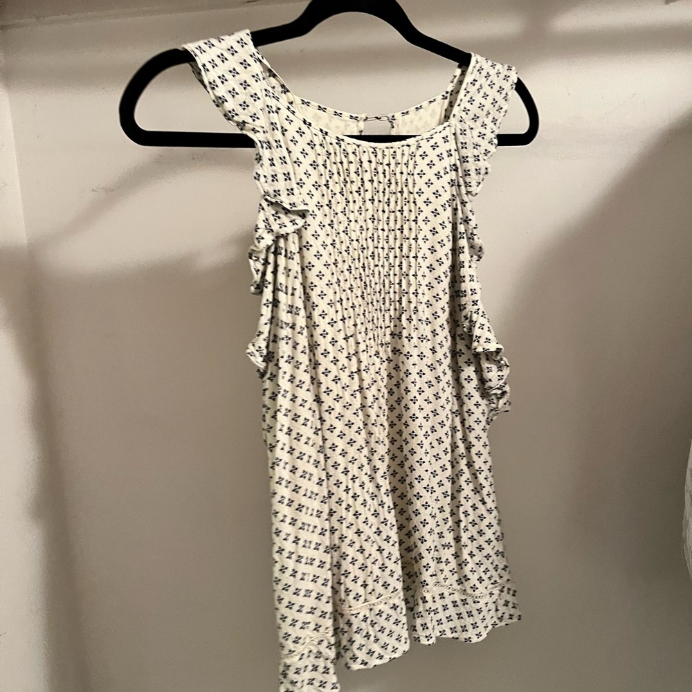 White and Blue Patterned Sleeveless Top